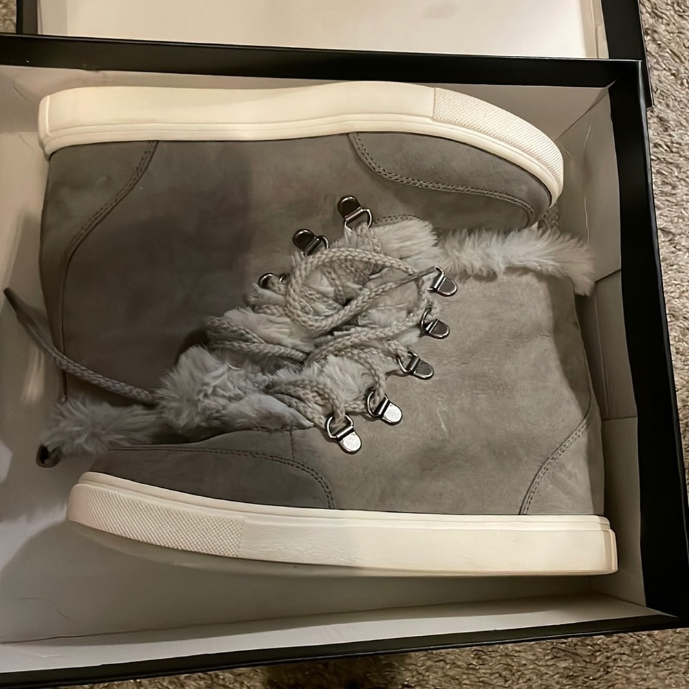 Grey fur booties